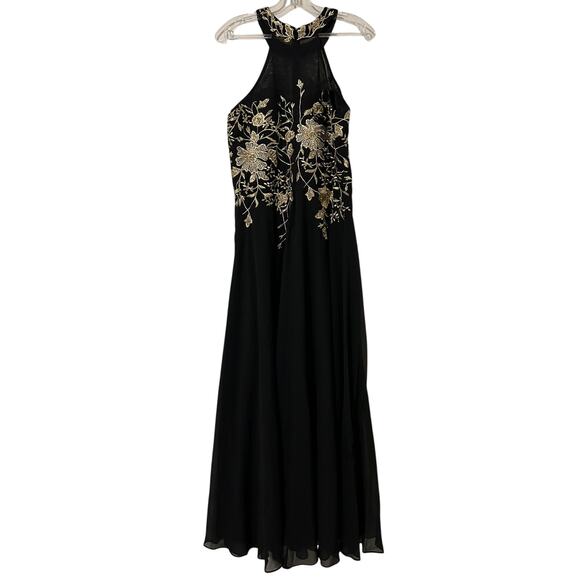 Betsy & Adam Black and Gold Embroidered Gown - Picture 4 of 8